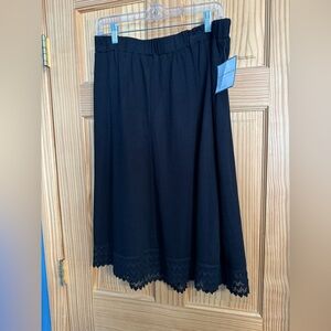 NWT Sag Harbor Black Midi Skirt with Lace Trim Petite Large
